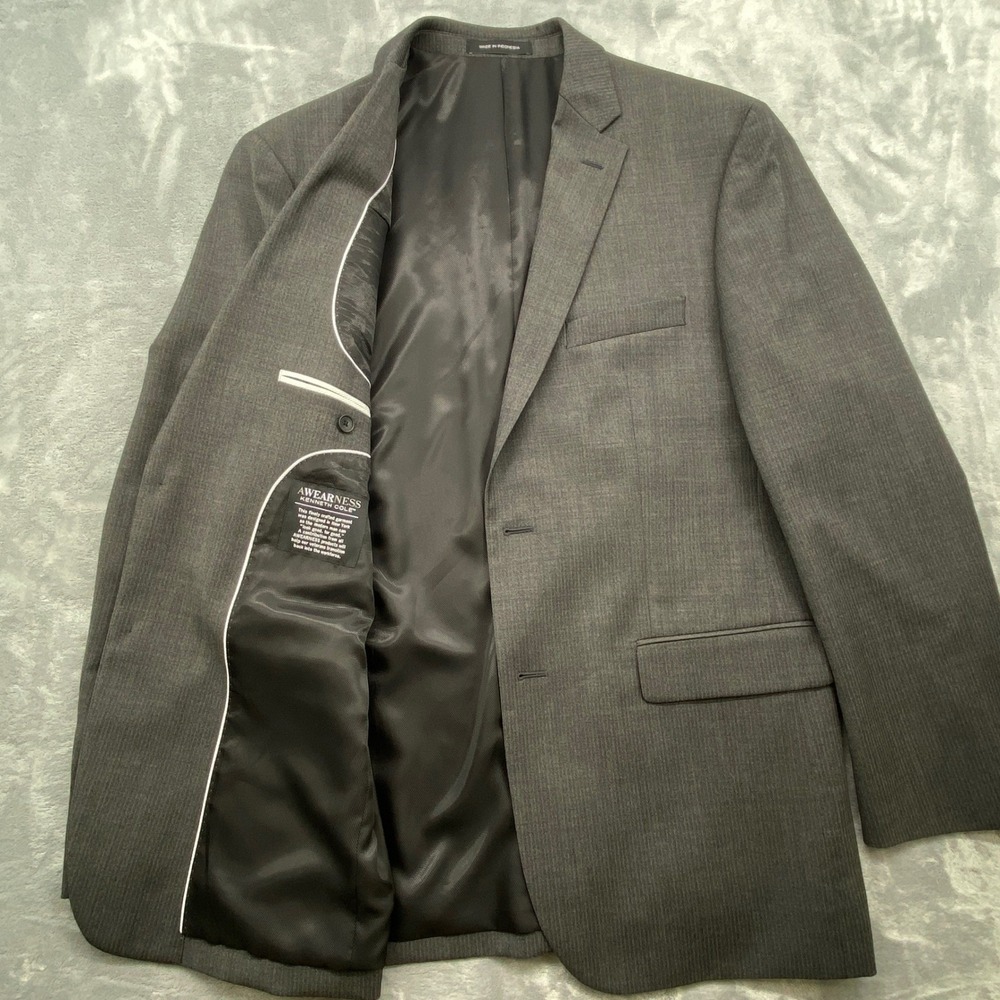 Awearness Kenneth Cole Mens 42 Long Slim Fit Grey Wool Blend Herringbone Blazer